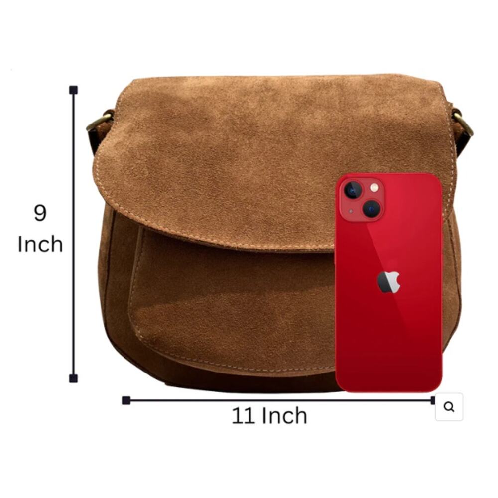 New Rustic Town Multi Pocket Suede Leather Shoulder Purse Crossbody Saddle Bag - Picture 4 of 5